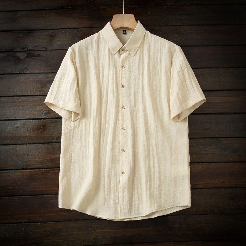Japan fashion Order! Soft Cool Feeling Non-Ironing! Summer Men's Lapel Loose Casual Linen Short sleeve Shirts Top