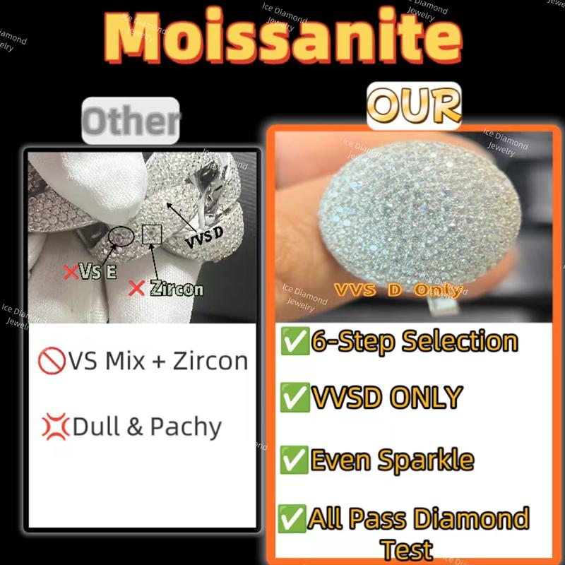Custom 925 Solid Silver Iced Diamond Grillz 18K Gold Plated VVS Moissanite Hip Hop Jewelry Passes Diamond Tester