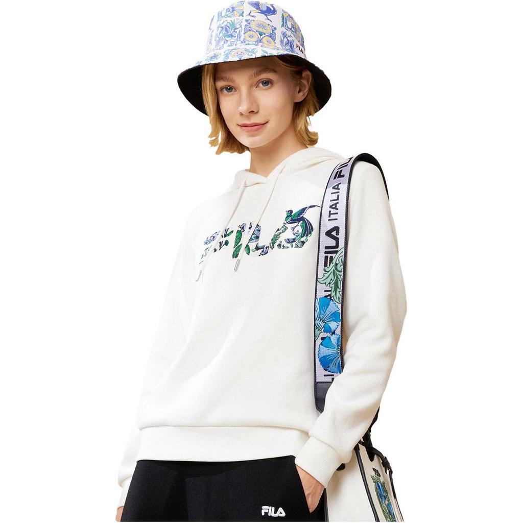 FILA X V&A Morgan Series Floral Bird Logo Print Hooded Casual Sweatshirt Women sweatshirt Cloud-White F11W418201F-WT