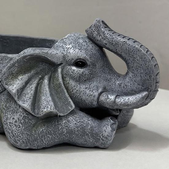 Elephant Planter Resin Elephant Animal Flower Pot Decorative Plant Holder with Drainage Hole for Indoor Outdoor Garden Patio Desk Home Decor