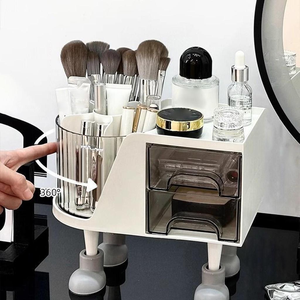 Rotating Desk Organizer Aesthetic Large Capacity With Drawers Space Saving Office Desk Organizer For Art Supplies Makeup Brush