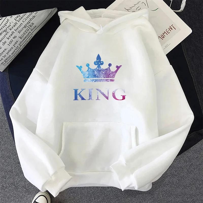 Queen King Print Sweatshirts Couples Daily Casual Sporty Hooded Long Sleeve Pullover Woman Men Home Outdoor Comfort Warm Hoodies