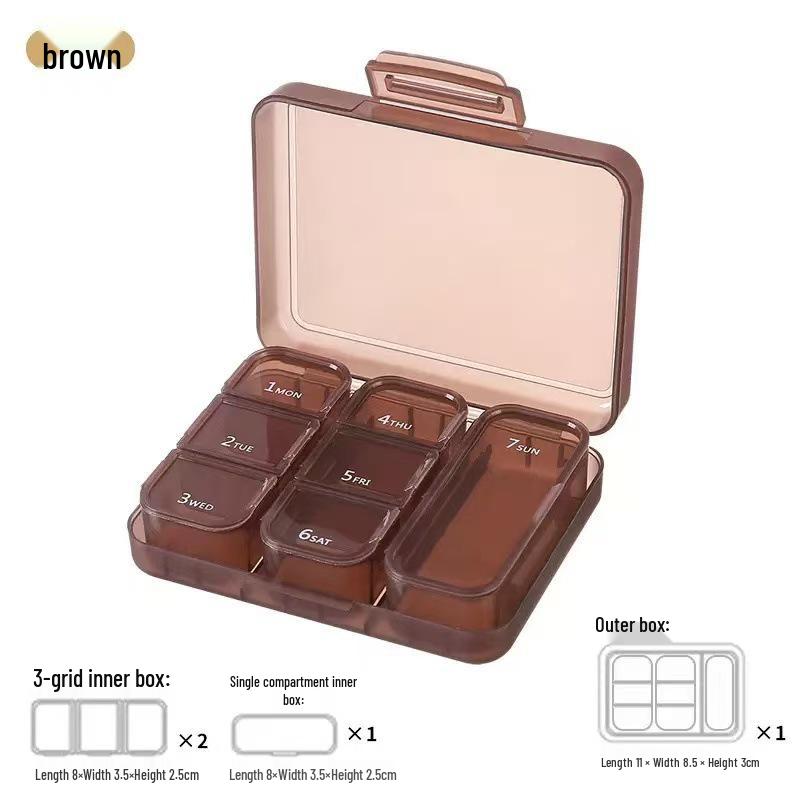 Compact 7-Grid Medicine Box: Sealed Weekly Travel Pill Organizer with 3-Grid Mini Compartment
