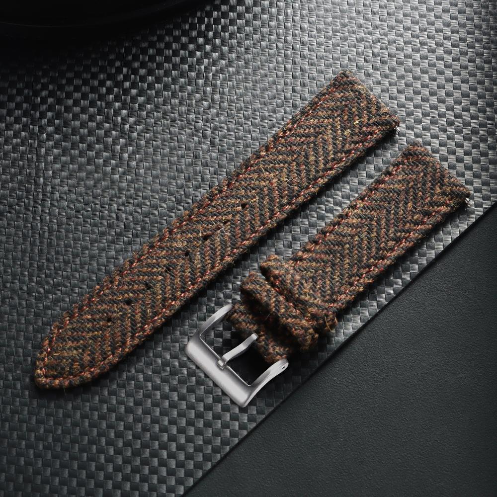 

18/20/22mm Quick Release Strap Genuine Leather Nylon Watch Band Vintage Tweed Weave Bracelet for Men Women Universal Wristband 18mm&Silver Buckle коричневий