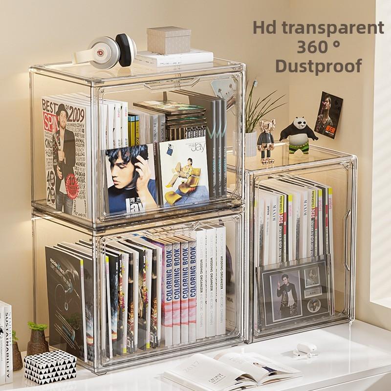 Transparent Plastic Book Storage Box With Lid For Cd Magazine Desktop Organizer