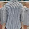 Chemise rayée à manches trois-quarts pour maman grande taille, petit haut cardigan ample et fin à la mode