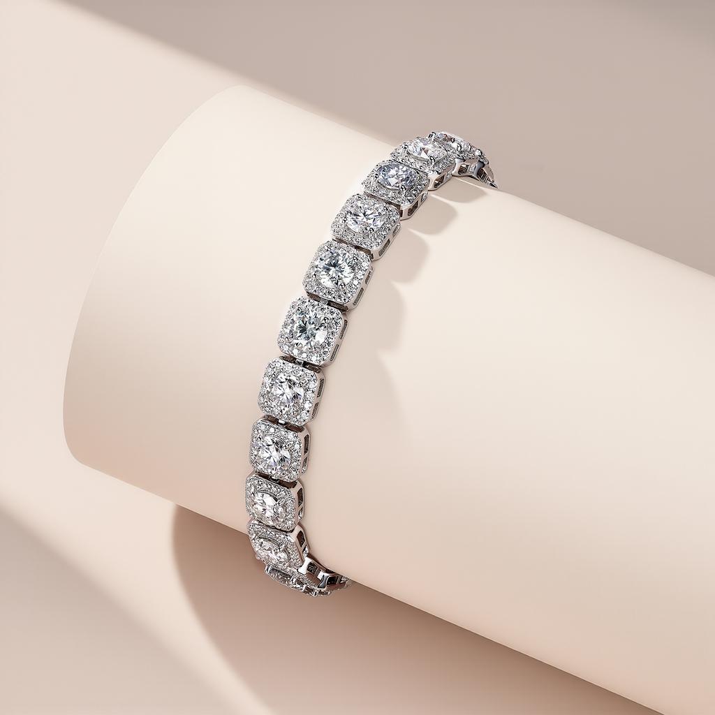 7mm 8mm S925 Sterling Silver Bezel Set Moissanite Tennis Bracelet Square Frame Round Cut Fine Jewelry 8.73-16.44 CTW