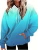 2025 Gradient Blue Hooded Sweatshirt: Women's Loose Fit with Drawstring, Pockets, and Long Sleeves