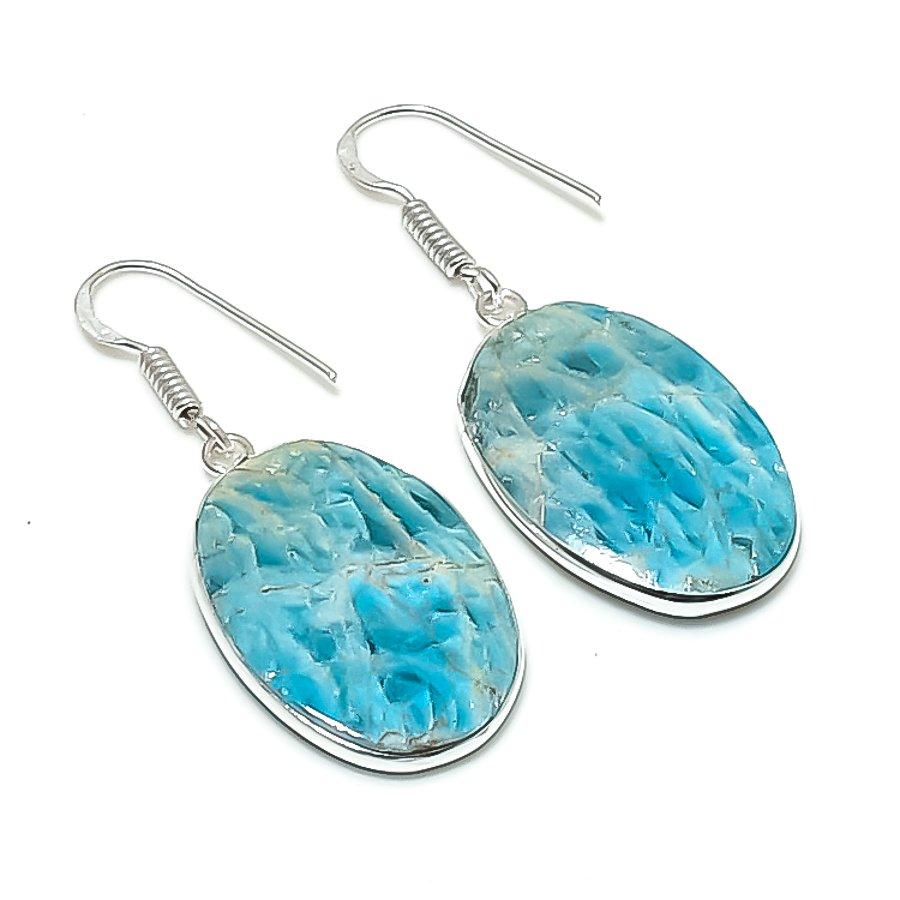 Natural Neon Blue Apatite 925 Sterling Silver Jewelry Earring 1.81" AEE-10725