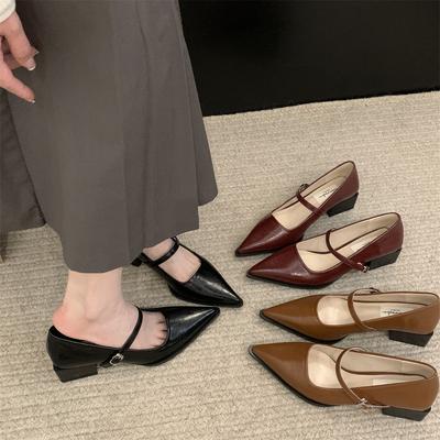 Retro-Stil Dicke Absätze Damen Mary Jane Schuhe Mode Flach Spitzschuh Damen Komfort Büro Pumps Schuhe