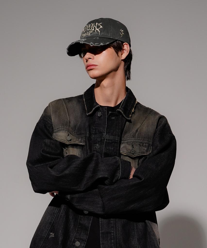 EZKATON Pointed Damaged Ball Cap Deep Grey Kmac6839
