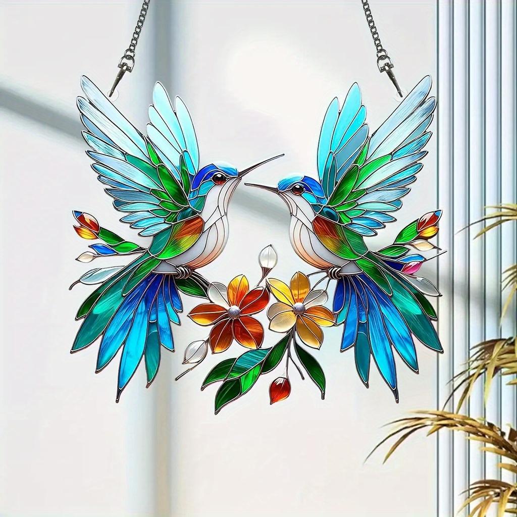 20cm Acrylic 2D Flat Colorful Hummingbird Hanging Pendant Wind Chime Suncatcher Home Window Ornament Garden Decor Car Decoration