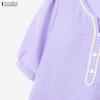 ZANZEA Women Short Sleeve Blouse and Shorts Summer Plaid Print Two Piece Suit Sets