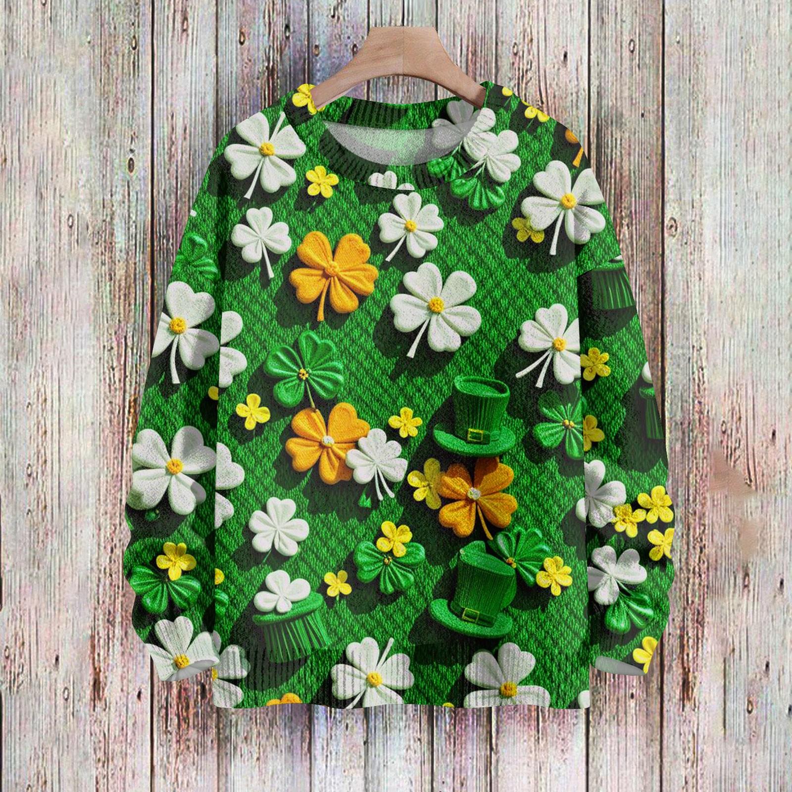 

Женская мода вскользь с длинным рукавом St. Верх из шерстяного трикотажного пуловера с принтом Патрика и круглым вырезом L