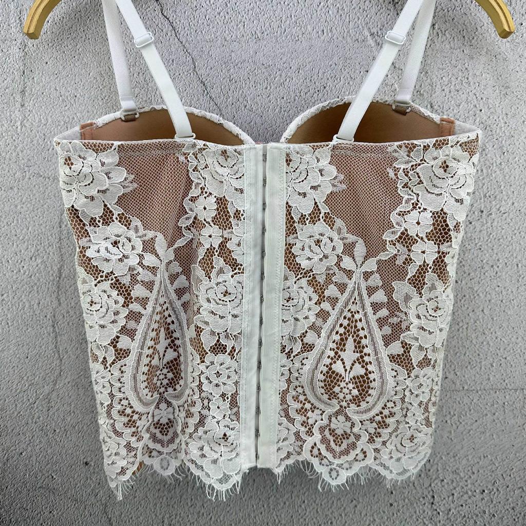 Strapless Tank Top with A Halter Neckline and Lace Trim for Women Outerwear Pure Desire Sexy Slimming Base Layer Top for Summer Camis & Tank Tops