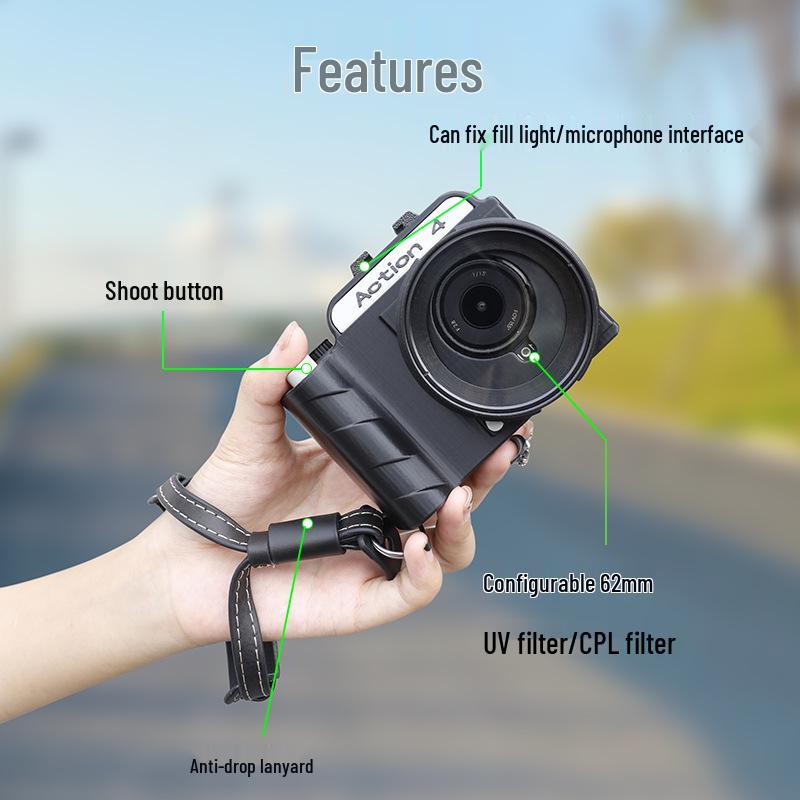 Poignée de modification pour caméra sport hybride DJI Action5Pro/4/3 avec lentille UV