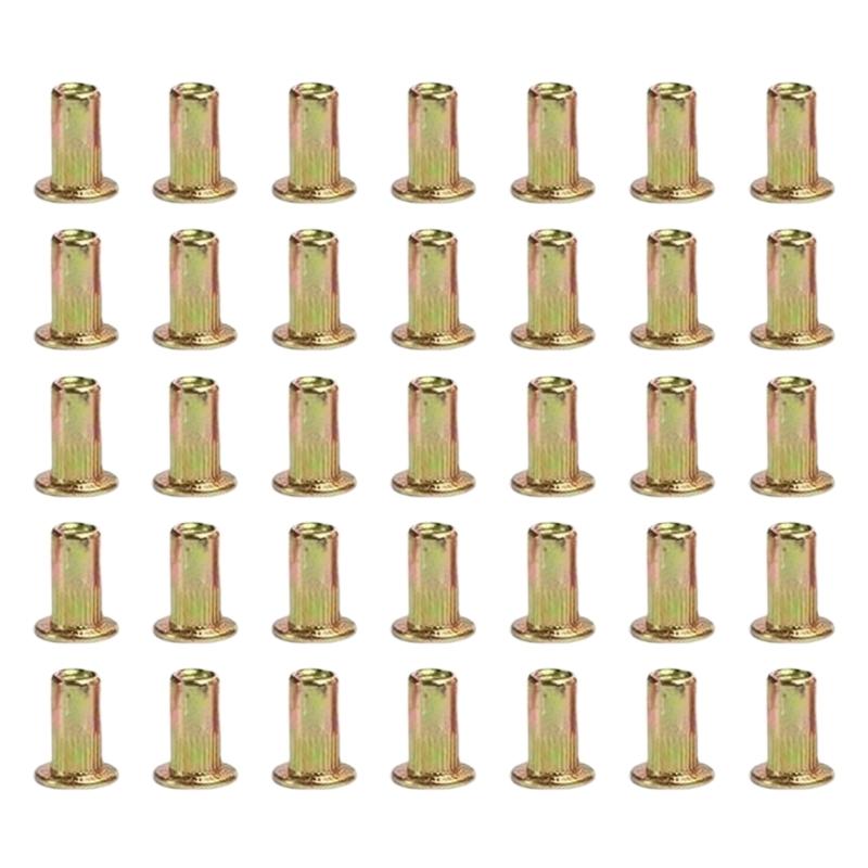 

100Pcs Metric Rivets Nut Assortment Kits 3/4/5/6/8/10/12mm Flat heads Rivnut Carbon Steel Nutsert Blind Insert Nut M3