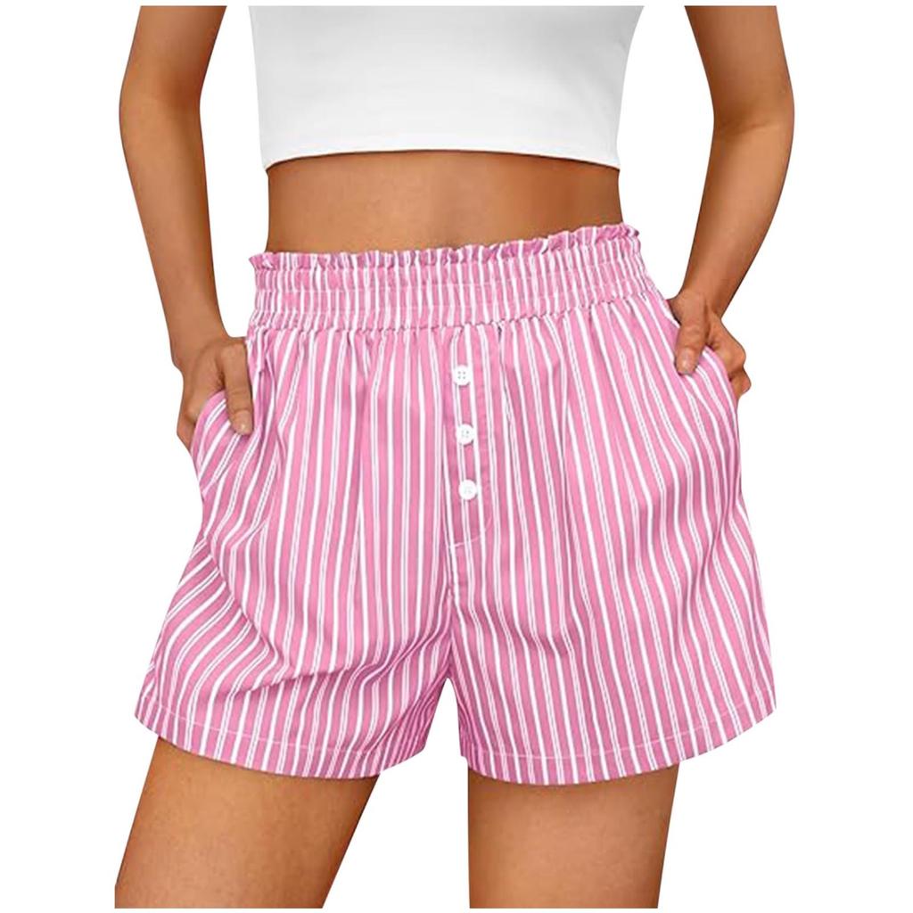 Shorts For Women Striped Button Casual Summer Loose Pocket Shorts