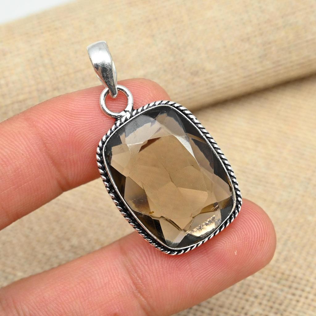 Smokey Topaz Gemstone 925 Sterling Silver Handmade Jewelry Women Pendant