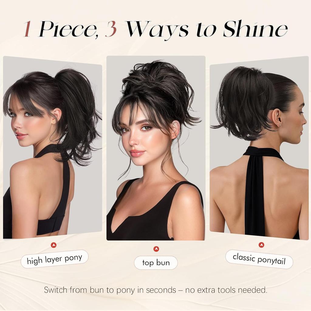 Grampo de Garra Coque Pães de Cabelo Peça de Cabelo Extensão de Rabo de Cavalo Curto Peça de Cabelo Sintético Fofo Liso para Mulheres