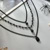 Vintage Gothic Black Crystal Pendant Necklace, Hip Hop Trend Metal Chain Stacked Necklace.
