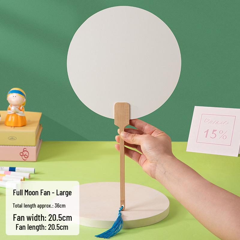 Children's DIY Ancient Style Hand-Painted Round Fan Kit with Thickened Xuan Paper for Crafts & Coloring