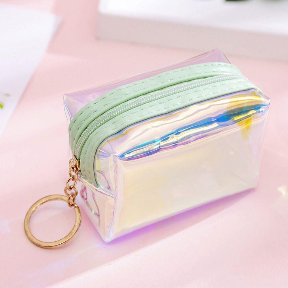 Holographic Mini Coin Purse Zipper Pastel Color Mini Keychain Bag Waterproof Portable Transparent PVC Wallet Spot Wholesale