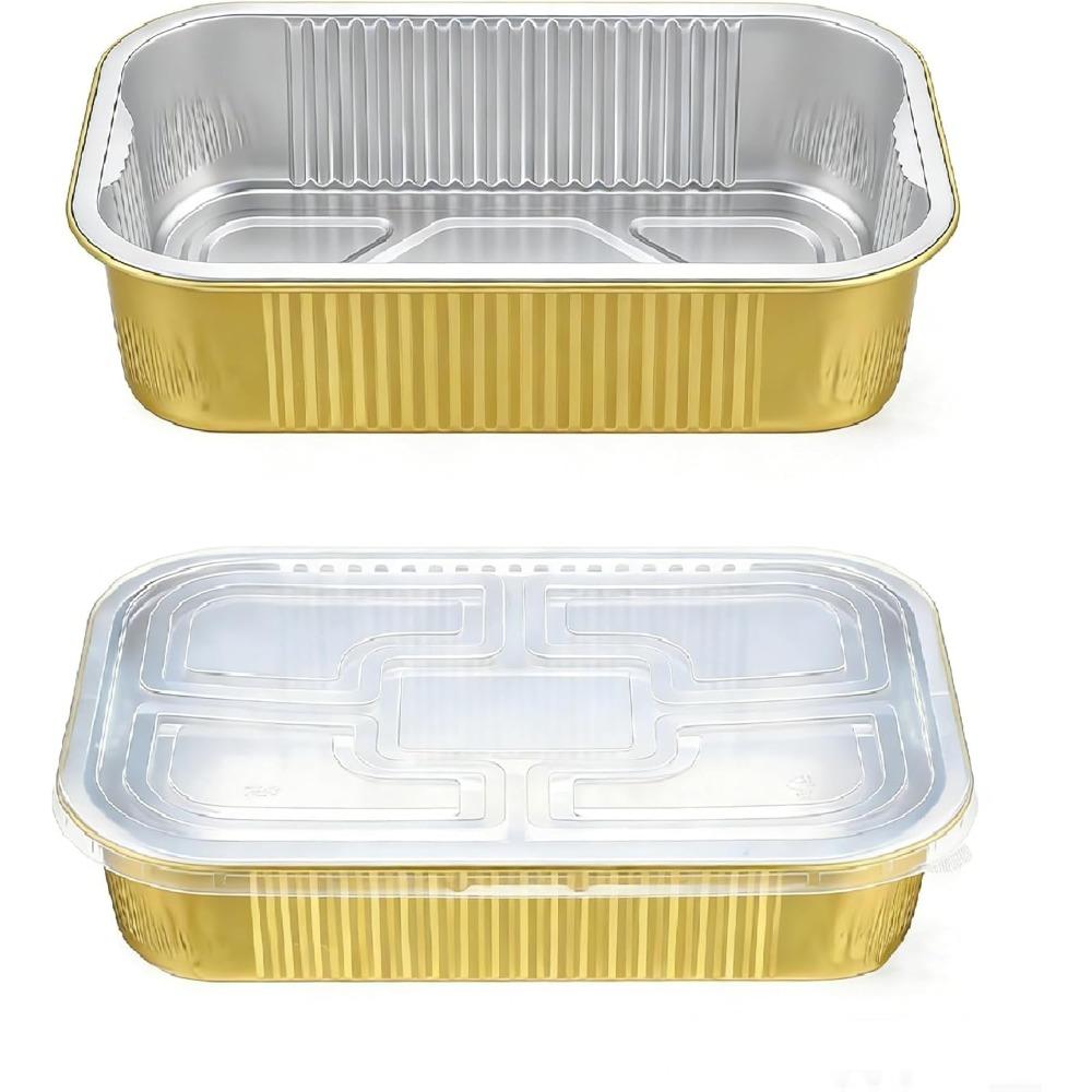 10pcs Golden Aluminum Foil Pans with 10pcs Chear Lids & Handles Heavy Duty Aluminum Pans Disposable Foil Pans Containers