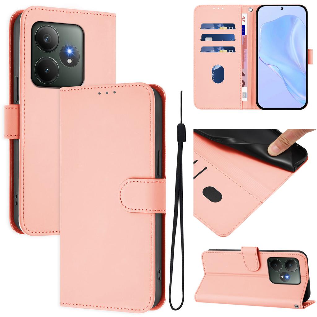 Solid Color Leather Flip Wallet Phone Case for Realme GT Neo6 SE GT7 GT6 GT5 GT3 Q3 Q3i 5G, Protective Cover