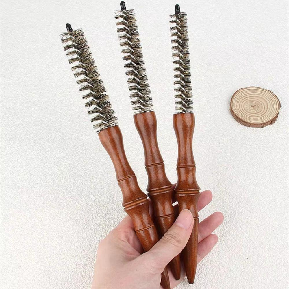 Antistatic Properties Mini Curling Comb Solid Wood Handle Hair Rolling Brush  Scalp Massage