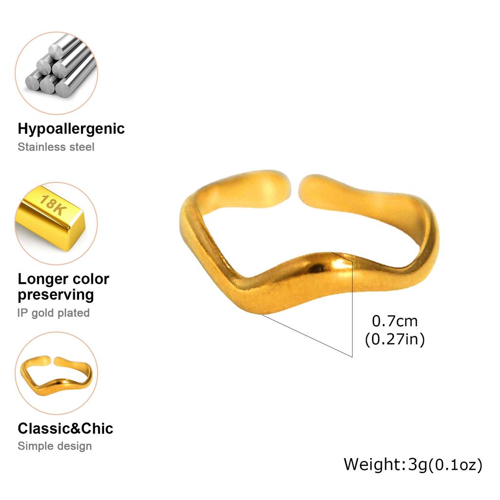 Stainless Steel Wave Ring Adjustable, Open Brand Stainless Steel Geometric Ring for Women, Trendy Statement Jewelry