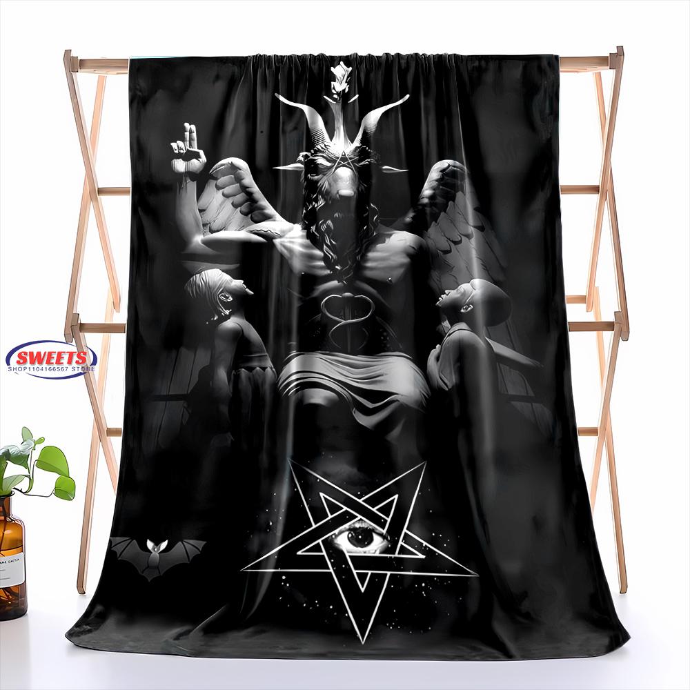 6 Size Warm and Cozy Flannel Blanket, Pentacle Symbol Goat Head Blanket, Sofa Bedroom Office Leisure Nap Cover Blanket,Nice Gift