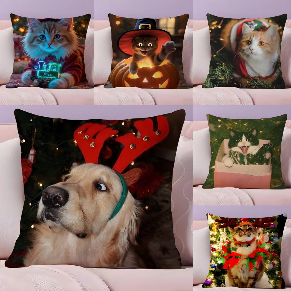 Fantasy And Quirky Animal Christmas Pillow Case Silky Short Plush With Invisible Zipper Dustproof Sofa Cushion Cover
