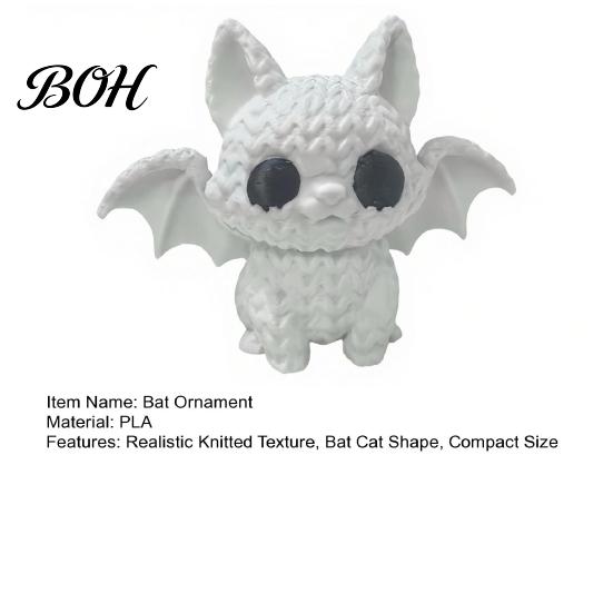 Bat Cat Ornament Festive Halloween Ornament, Knitted Texture Design Figure, Childlike Style Decor Mini Size Sculpture for Party Desk Shelf White