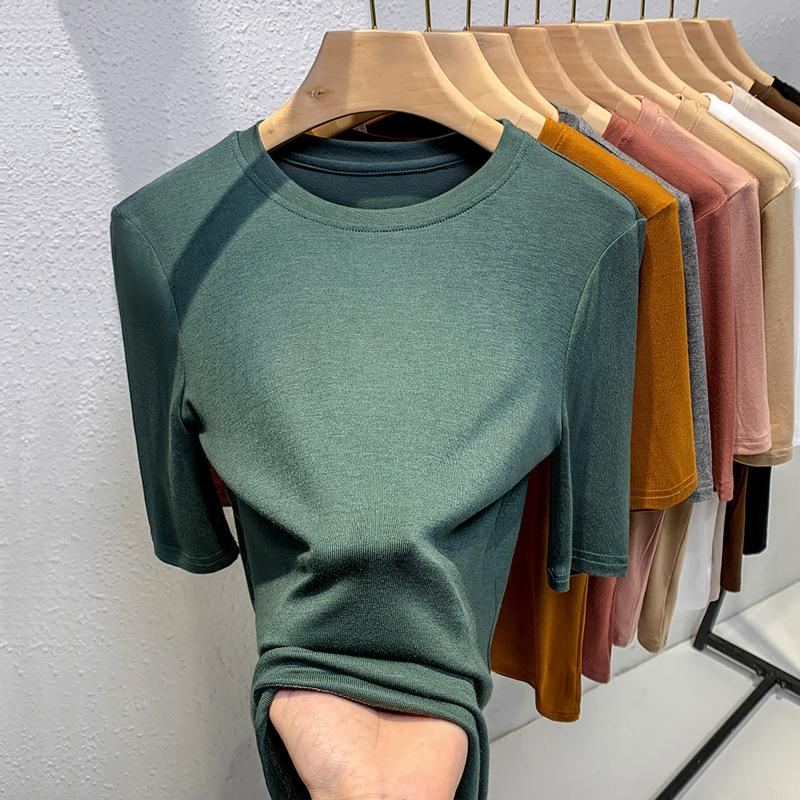 Women's Thin New Women's Clothing, Round Neck, Half Sleeve T-shirt, Temperament Tights