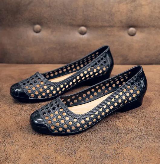 Fashion FHC New Summer Jelly Shoes,Close Toe Wedges Sandals,Hollow Out Rubber Heels,PVC Galosh Overshoes,Apricot,Blue,Black,Dropship