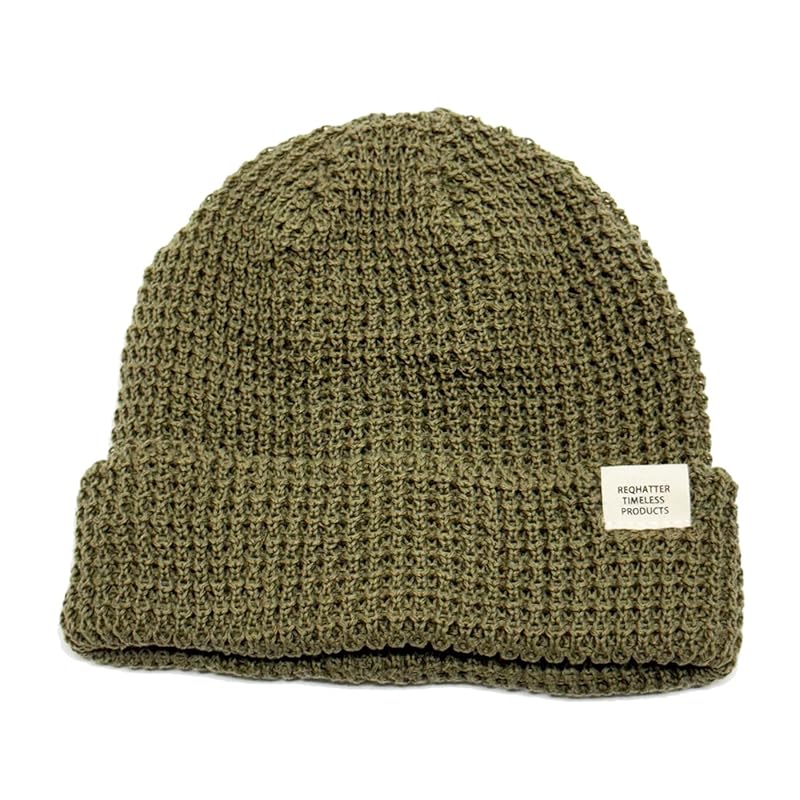 

[Reck Hatter] Bespoke project 100% cotton cotton watch cap waffle knit cap knit hat relax watch loose watch 2WAY all seasons FREE khaki