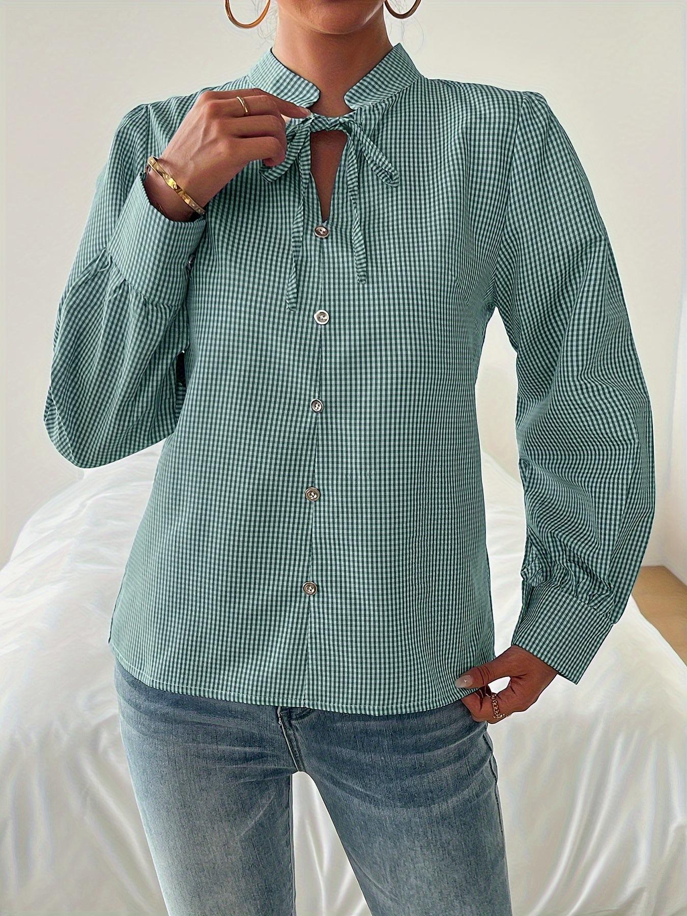 

Блузка с длинным рукавом, модная женская рубашка в вертикальную полоску с нагрудным карманом, повседневный свободный топ с длинным рукавом и лацканами для уличной одежды S зелёный