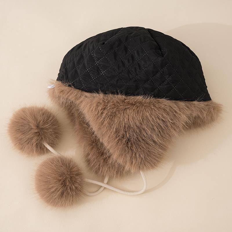 Women's Winter Fluffy Lei Feng Hat with Raccoon Tail and Faux Fur Ear Flaps