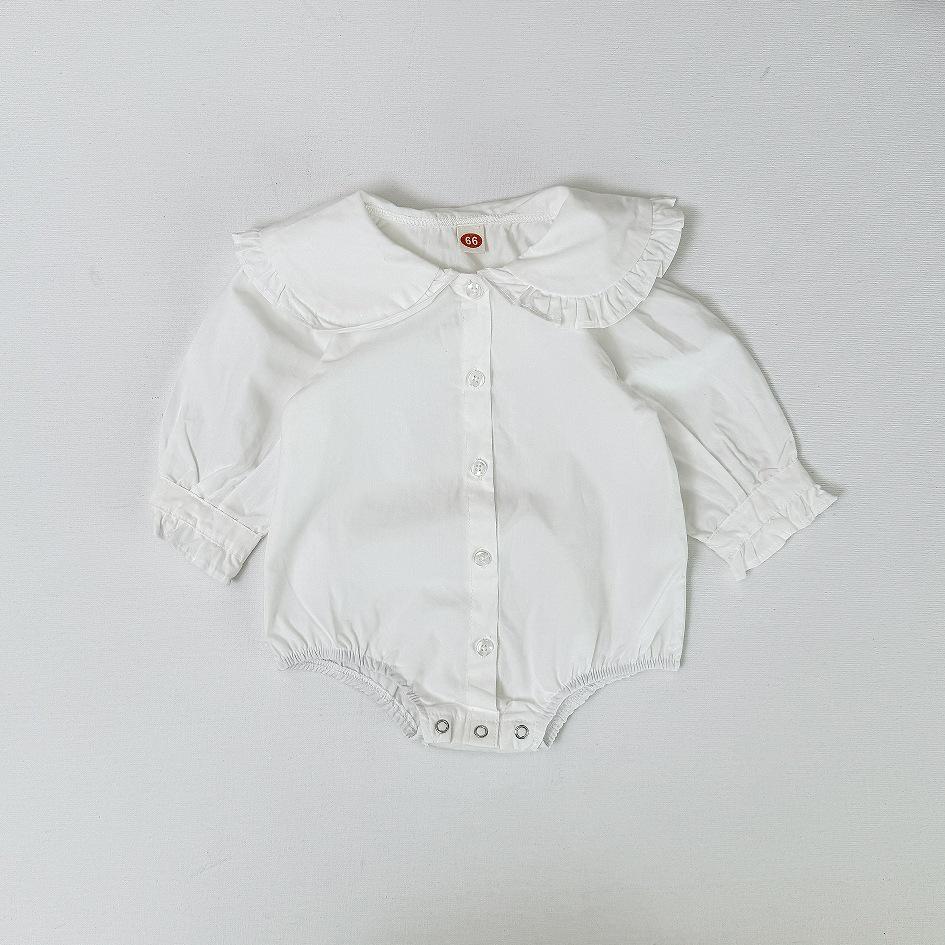 Korean Style Baby Girl Long Sleeve Lace Collar Footed Bodysuit Jumpsuit Romper