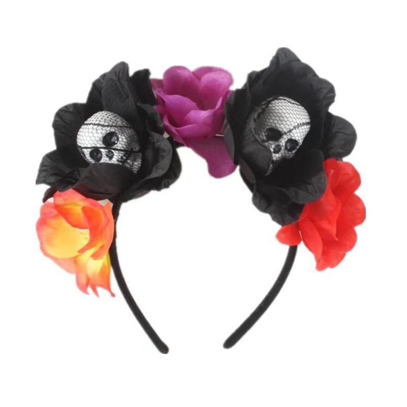 Simulated Flower Button Halloween Headband Holiday Party Foam Skull Horror Headdress