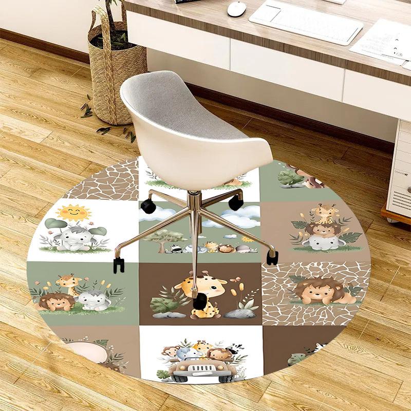 1PC Safari Animals Non-Slip Floor Round Carpet, Office, Family, Bedroom, Large Area Rug Indoor Rugs, Durable PolyesterH0382