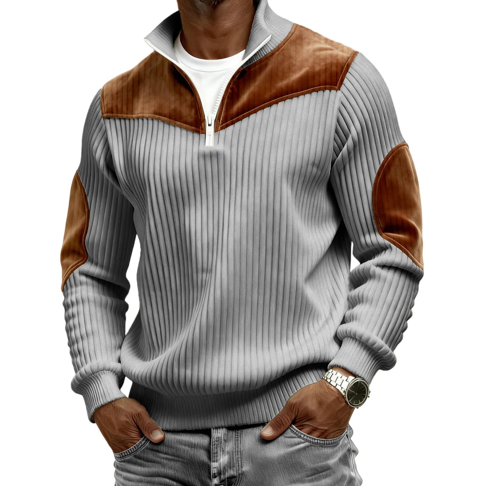 Men s Retro Half-zip Patchwork Pullover XL