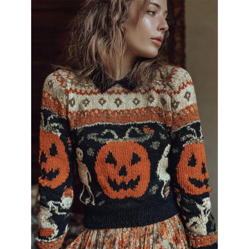 2025 Bestseller: Women's 3D Print Halloween Round Neck Loose Sweatshirt - Soft & Casual