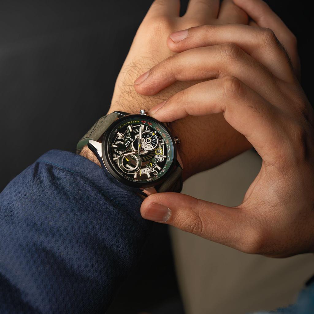 AVI-8 Hawker Harrier Matador Pilot Chronograph Men's Watch, 44mm – Japanese Quartz Movement, AR-Coated Mineral Glass, 5 ATM Water Resistance,