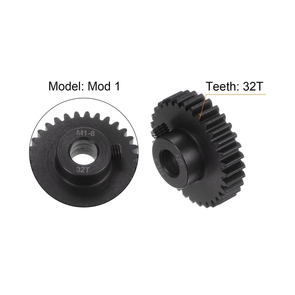 Uxcell Model 1 32T Pinion Gear, 8mm Bore Hardened Steel Motor Rack Spur Gear for RC Car Truck Gear Drive