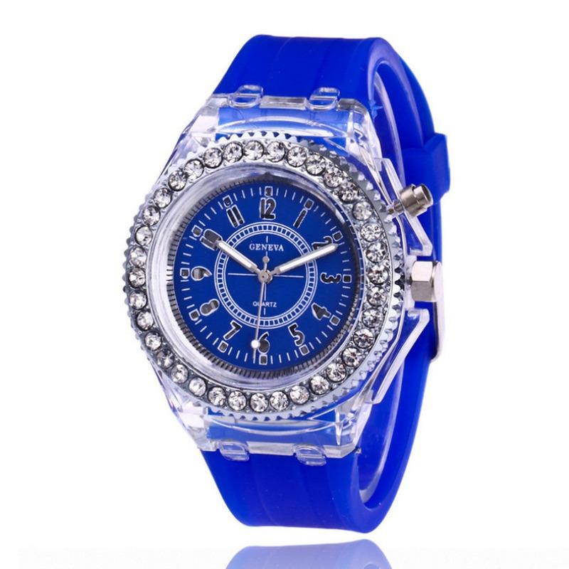 New colorful lights personalized rhinestone led Harajuku fashion trend male and female students couple quartz watch