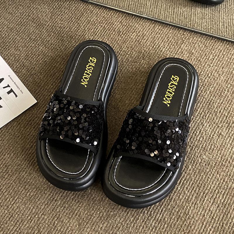 Muffin Thick-soled Cool Slippers Women's Summer Wear New Women's One-word Drag High-end Beautiful Beach Sandals