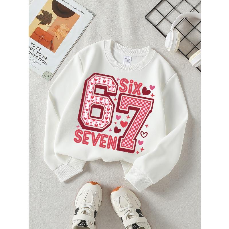European sizes Kids Casual Sweatshirt Printed Round Neck Pullover, Kids Round Neck Sweatshirt with Fashion 67 Theme Feature Print 110
