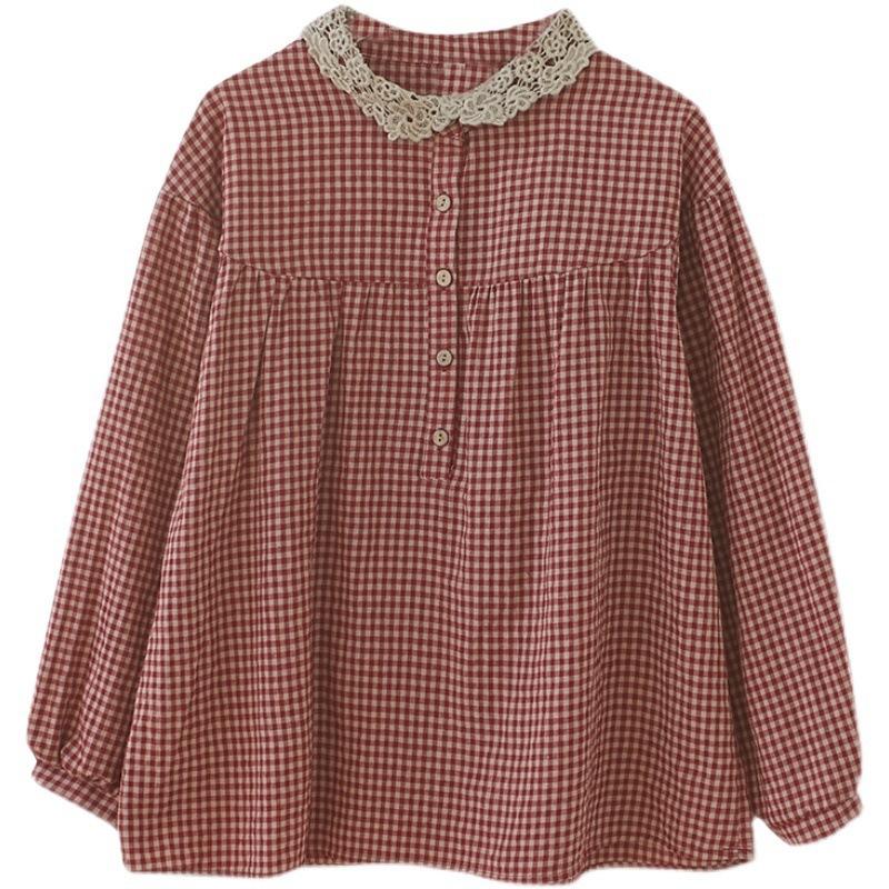 Plus Size Women Plaid Long Sleeve Turn Down Collar Casual Daily Blouse